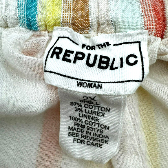 FOR THE REPUBLIC 2X Pastel Rainbow Stripe Metallic Boho Capri Pant Button Fringe - Picture 4 of 8